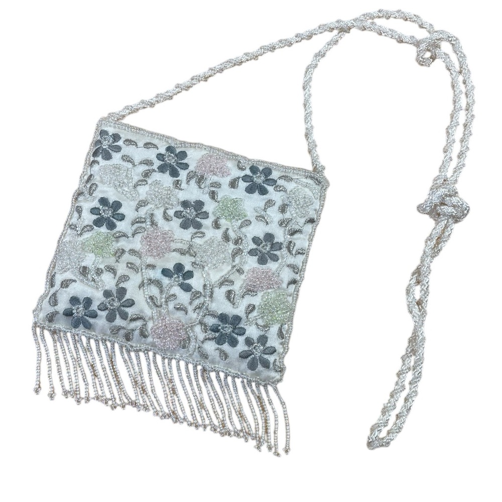 La Regale Limited Embellished Floral White/Gray/Pink/Green Beaded Women's Purse